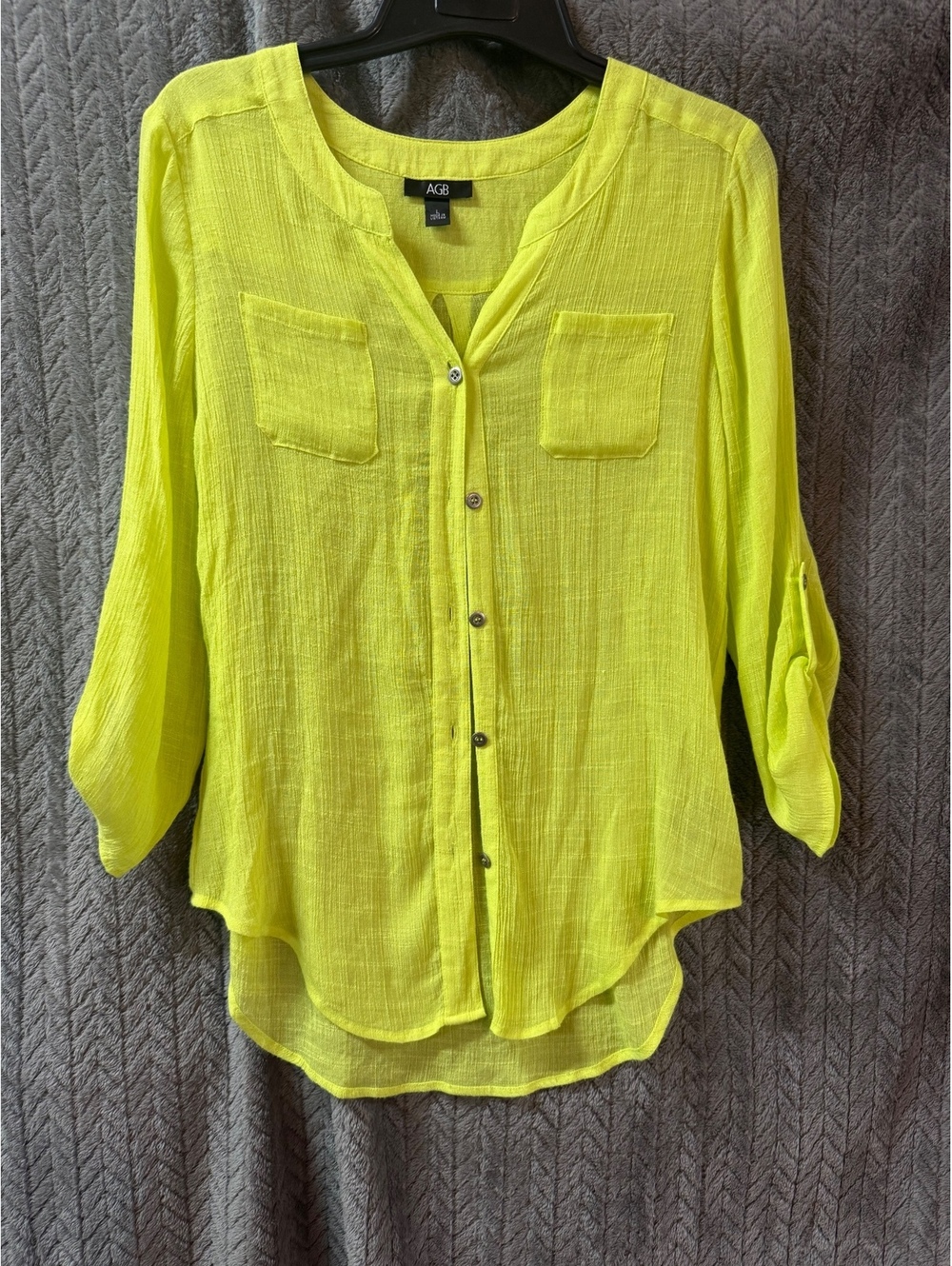 AGB Women's Lightweight Yellow Button-Up Blouse Size L